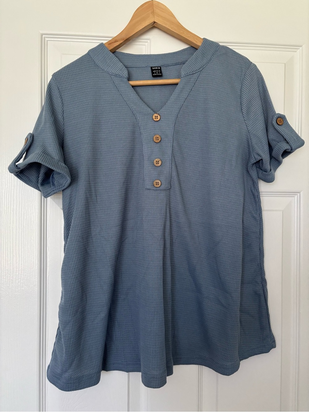 Maternity SHEIN Dusty Blue Short Sleeve Henley Waffle Knit Top